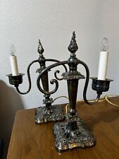 Silver Plate Candlestick Table Buffet Lamps 12” Vintage Pair, Repairs picture
