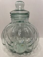 Large Glass Pumpkin Shaped Jar With Lid Made In Spain - Green picture