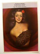 Vintage 1950s D'Amario Pinup Girl Picture Black Lace Woman w/ Lace Hand Fan picture