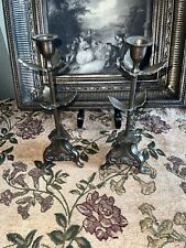 Candlesticks Pair | Two French Gothic Pricket Bronze Candle Holders  picture