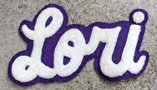 Vintage 80s Cheer Patch Chenille Chainstitch Name LORI Purple White Varsity Tag picture