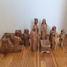 Vintage Nativity Scene Carved Wood Set 11 Piece Camels Wisemen *No Baby Jesus picture