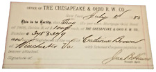 JULY 1883 CHESAPEAKE & OHIO RAILWAY MORTGAGE BOND RECEIPT WINCHESTER VIRGINIA picture