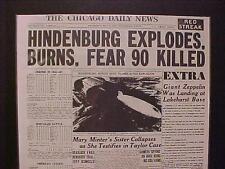 VINTAGE NEWSPAPER HEADLINES ~ GERMAN ZEPPELIN HINDENBURG EXPLODES DISASTER  1937 picture