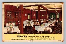 Alexandria VA-Virginia, Penn-Daw Hotel, Dining Room, Vintage c1938 Postcard picture
