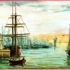 c1880s Port Le Havre France Sailing Ships Trade Card Maritime Boat Sunrise 77 C7 picture