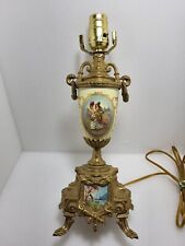Antique Bronze Porcelain Boudoir Lamp Made In Italy Watteau Scene Cobalt w Gold. picture