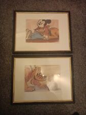 2x Mickey Mouse Pluto Mounted Sketch Scenes Prints 33x43cm Pluto'sHouse warming picture