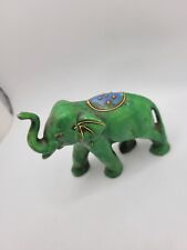 Antique Elephant Figurine Japan Porcelain Green Indian Elephant From Japan picture
