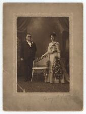 Antique c1900s Cabinet Card Wedding Couple Bride With Rose Bouquet Buffalo, NY picture