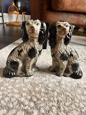 Pair of Vintage Black & White Staffordshire Style Mantle Spaniel Dogs picture