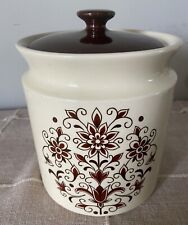 Vintage Ceramic Jar Canister Cream With Brown Flowers 8” Tall picture