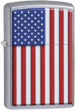 Premium Lighter Silver Chrome American Flag Lighters Windproof Pocket Lighter picture