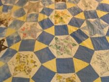 Vintage Antique Handmade Quilt Patchwork Stitched Star Blue Farmhouse 67x80 Read picture