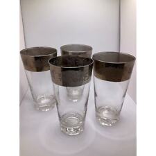 Set of 4 Vintage Glasses - Silver Band with Flower Design - Nearly 6