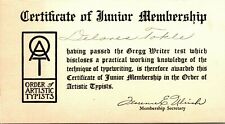 Vintage Gregg Typing Course Order of Artistic Typists Junior Membership Card picture