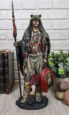 Brave Tribal Indian Native Warrior Hunter With Bear Headdress Winter Coat Statue picture