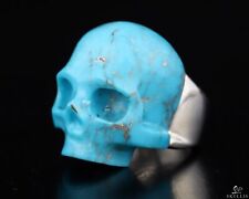 Ring #7 Turquoise Carved Crystal Skull Ring, 925 Sterling picture