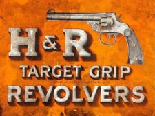 H & R TARGET GRIP REVOLVERS PISTOL HEAVY DUTY USA MADE METAL ADVERTISING SIGN picture