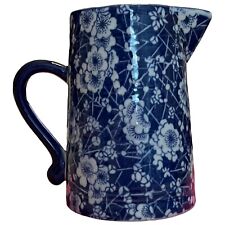 PITCHER Cobalt Blue LONDON POTTERY Hand-Thrown Calico Small Wheel-turned Vintage picture