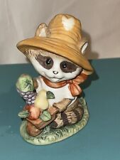Estate Raccoon Figurine Find Ceramic Vintage Art Flowers Wheelbarrow picture