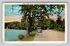 Lake Geneva WI-Wisconsin, Lake Shore Drive, Antique, Vintage c1929 Postcard picture