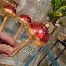 3x Red Boho Mushroom Vintage Retro Glass Blown Toadstool Christmas Ornaments picture