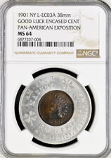 1901 Pan-American Expo Encased Indian Cent - Good Luck Penny, MS64 NGC - Token picture