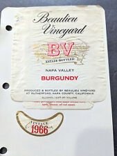 Vintage 1966 Beaulieu Vineyard Napa Valley Burgundy Wine Bottle Labels picture