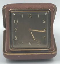 Vintage Semca Travel Alarm Clock Swiss Made 1 Jewel Genuine Leather Case Brown picture