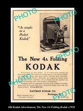 OLD LARGE HISTORIC KODAK CAMERA ADVERTISMENT THE 4a FOLDING POCKET CAMERA c1910 picture