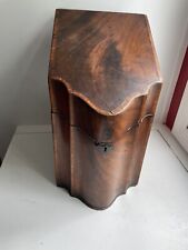 Antique Georgian Tea Knife Wooden Box Serpentine Mahogany Inlaid Desk Storage picture