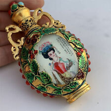 Beauty Snuff Bottle Inlay Gem Chinese Antique Coloured Glaze Cloisonne picture