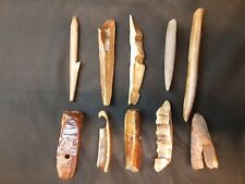 LOT Of 10 northwest coast bone artifacts. Harpoon, spear point, weights etc.  picture