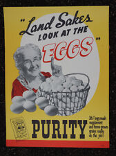 Vintage Original PURITY FEED EGGS Farm Lady Poster Sign  NOS Unused Urbana OH picture