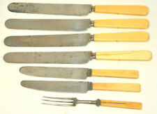 Antique H & JW King New York Bone Handle Knife Set 18c Fork 19c V Rare Butter picture