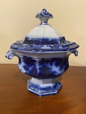 ANTIQUE FLOW BLUE COVERED SAUCE TUREEN picture