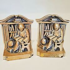VINTAGE BRONZ BRASS BOOKENDS RELIGIOUS BISHOP/MONK READING IN LIBRARY 21B 5 INCH picture