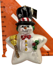 Snowman Glass Star Shaped OWC Old World Christmas Ornament Top Hat -Bow Tie picture