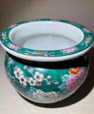 Imari Green, White Cachepot with Peacock Motif, circa 1960s, Hand Painted picture