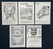 Set of 5 1890s Print Ads, Aspinall's Enamel, New Cross London, Victorian Paints picture