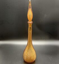 Vintage MCM Amber Empoli Diamond Point Glass Decanter Genie Bottle with Stopper picture