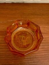 Vintage 1887 American Eagle Small Amber Pressed Glass Ash Tray Personal Size picture