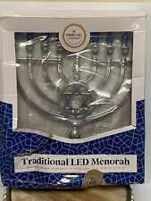 The Dreidel Company Traditional LED Electric Silver Hanukkah Menorah, Open Box picture