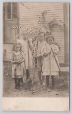Photo of 3 Young Girls and Boy by House Postmarked Piqua Ohio 1908 RPPC Postcard picture
