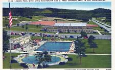 Legion Pool With Civic Auditorium J Fred Johnson Park Linen Vintage Postcard picture