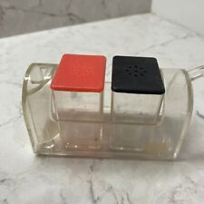 Vintage Clear Red Lucite Mailbox Salt & Pepper Shakers Set with Toothpick Holder picture