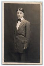 1908 Boy Wearing Formal Dress Studio Portrait Blue Earth MN RPPC Photo Postcard picture