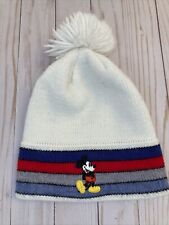Vintage Walt Disney Production Mickey Mouse Knit Beanie Pom Pom White Striped G6 picture