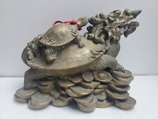 lucky Chinese handwork Bronze Fengshui Dragon Turtle Statue Coin Pile picture
